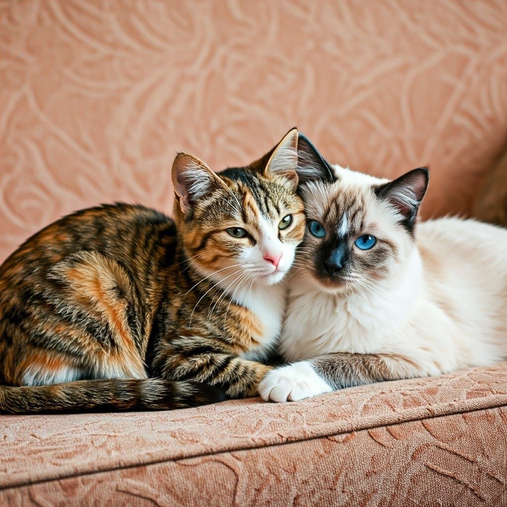 Cats Cuddling in Cozy Impressionist Living Room