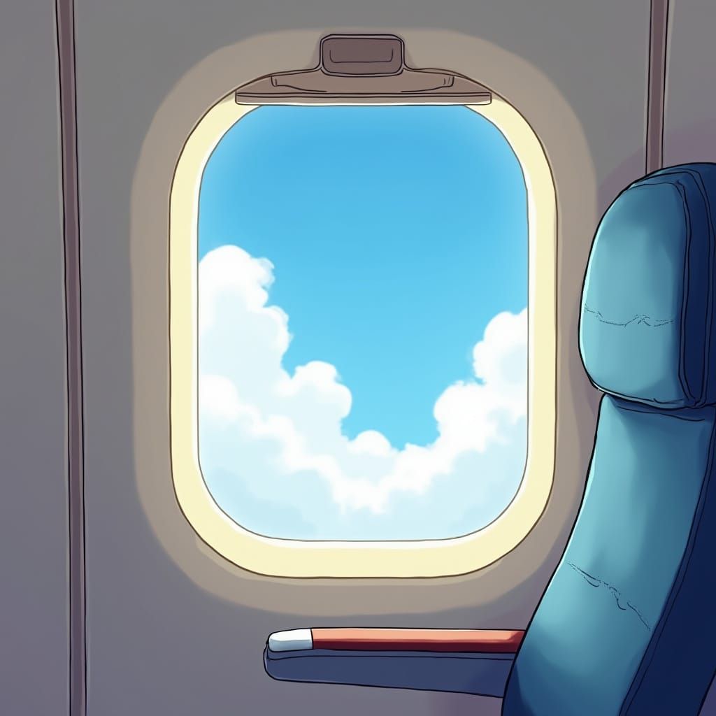 Colorful Airplane Cabin Scene in Cartoon Style