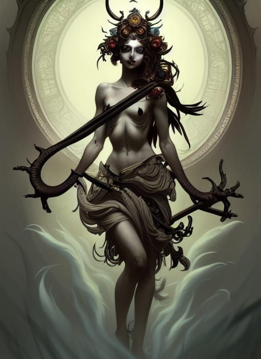 Goddess of the Hunt Portrait in Tim Burton Style