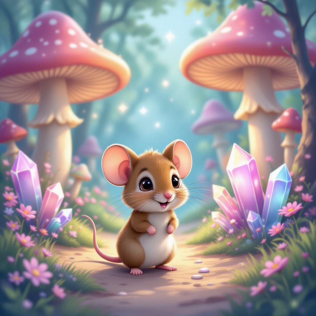 Adorable Mouse in Enchanted Pastel Fairy Tale Forest