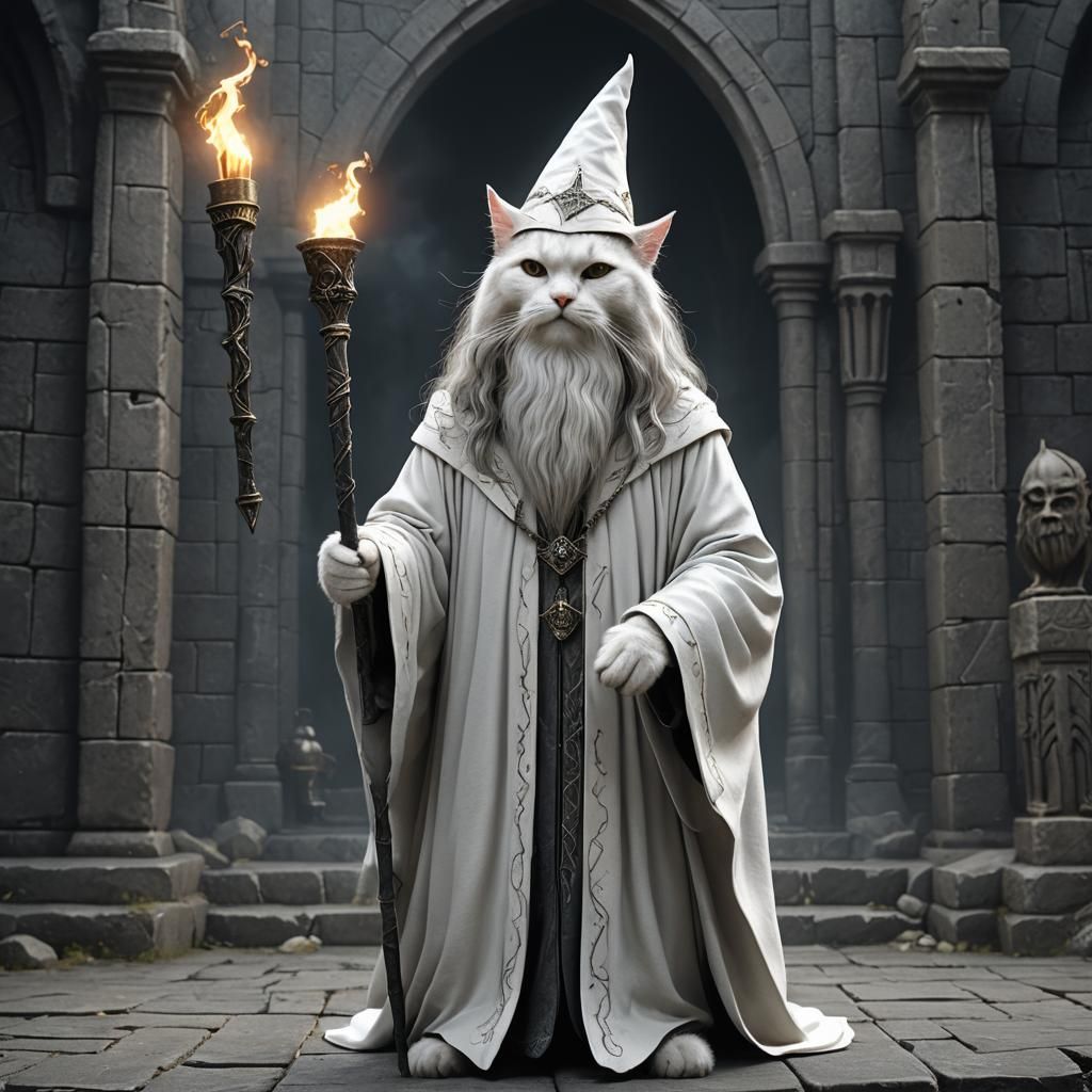 Saruman Cat Wizard in Dark Castle: Octane Render