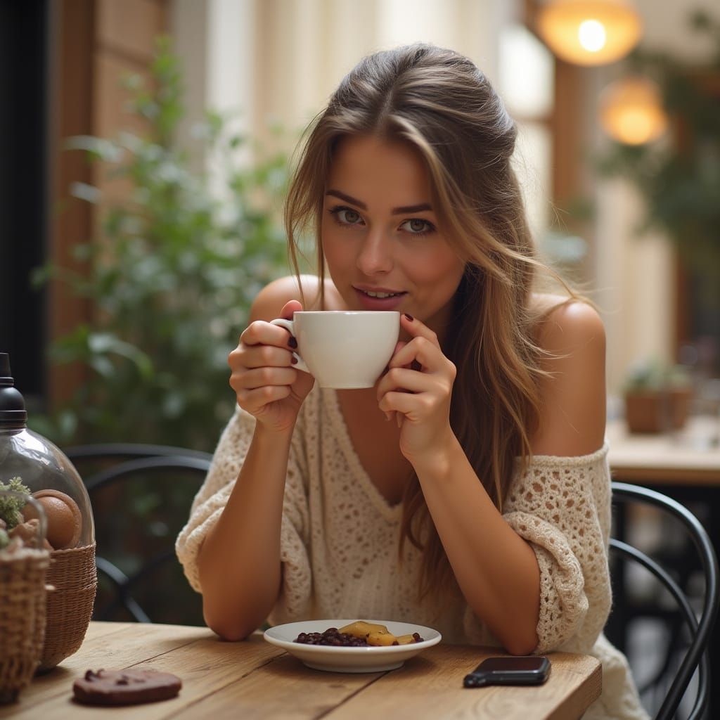 Angel in Spain Enjoying Coffee