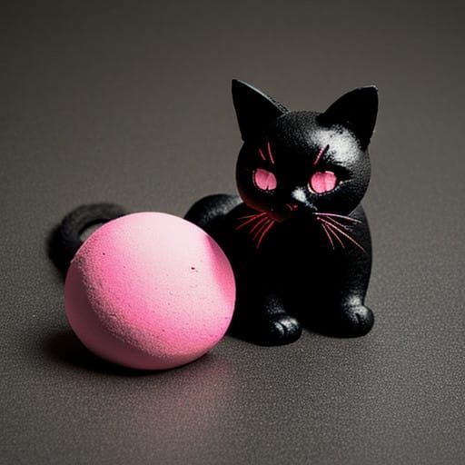 Glowing Pink Cat Sculpture on Black Background