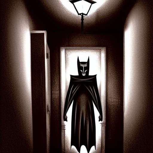 Surreal Lamppost Knight in Sinister Hallway