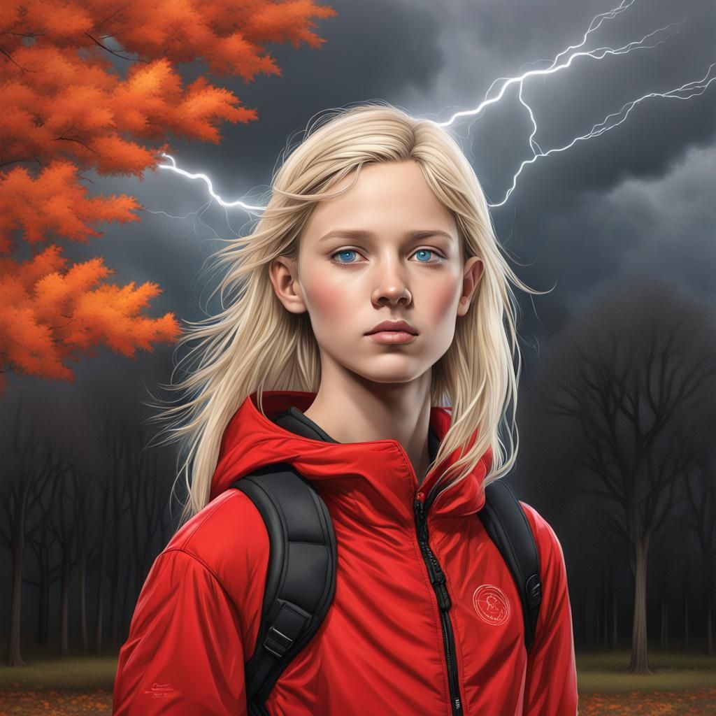 High Contrast Teenager in Autumnal Storm