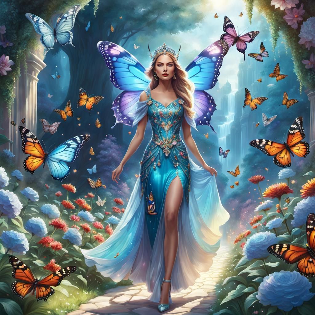 Butterfly Queen on Crystal Path in Ethereal Style