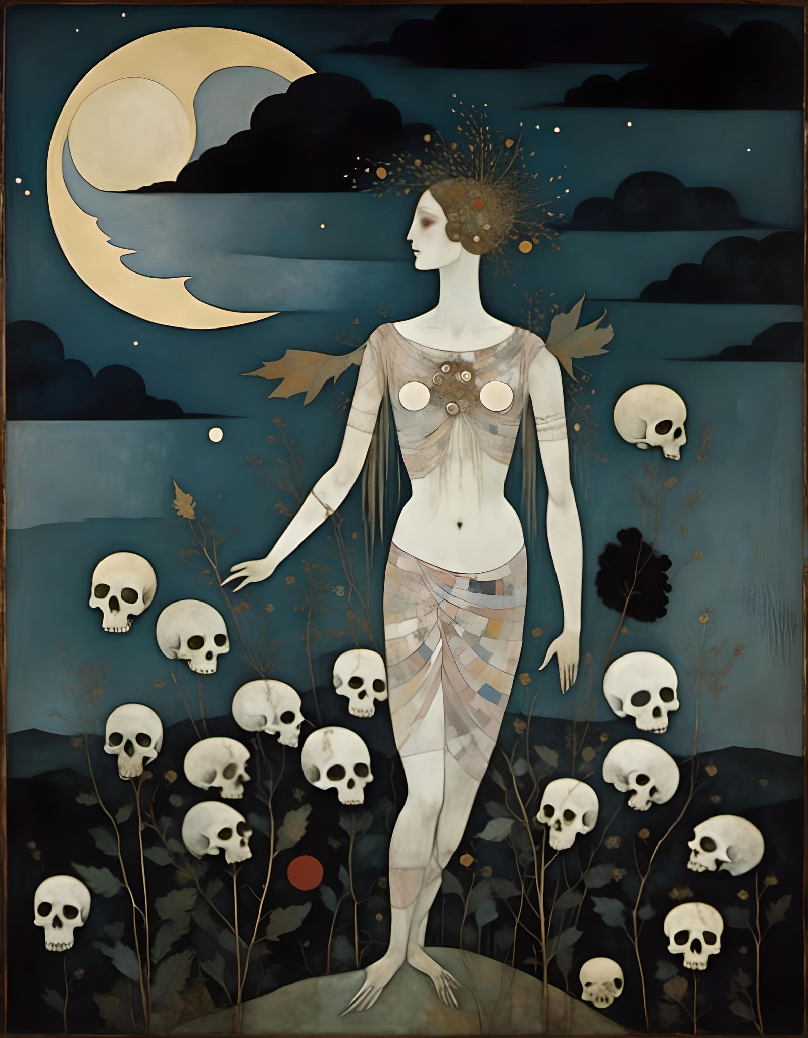 Eerie Gothic Nightscape with Skull Moon