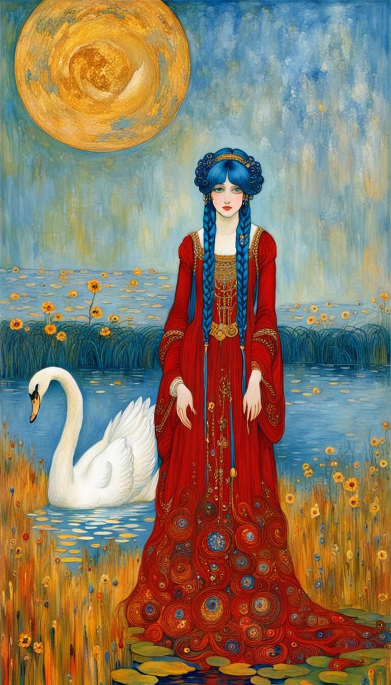 Blue-Haired Princess in Medieval Gown, Golden Age Style