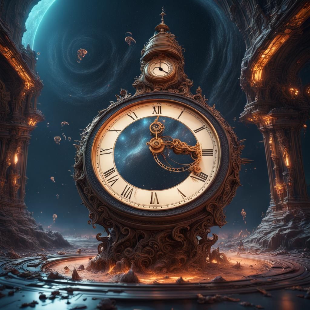 Surreal Clock Melts in Deep Space Digital Art