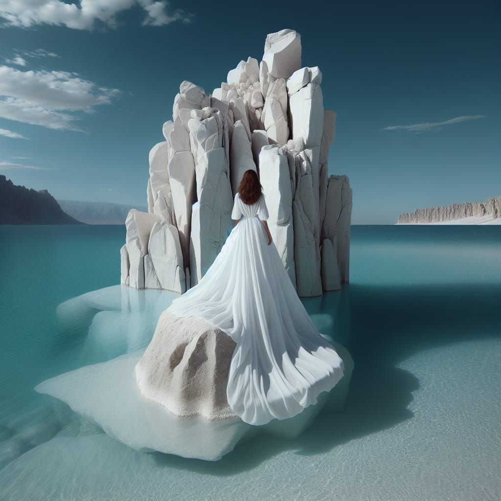 Tranquil Woman on White Rock Formation