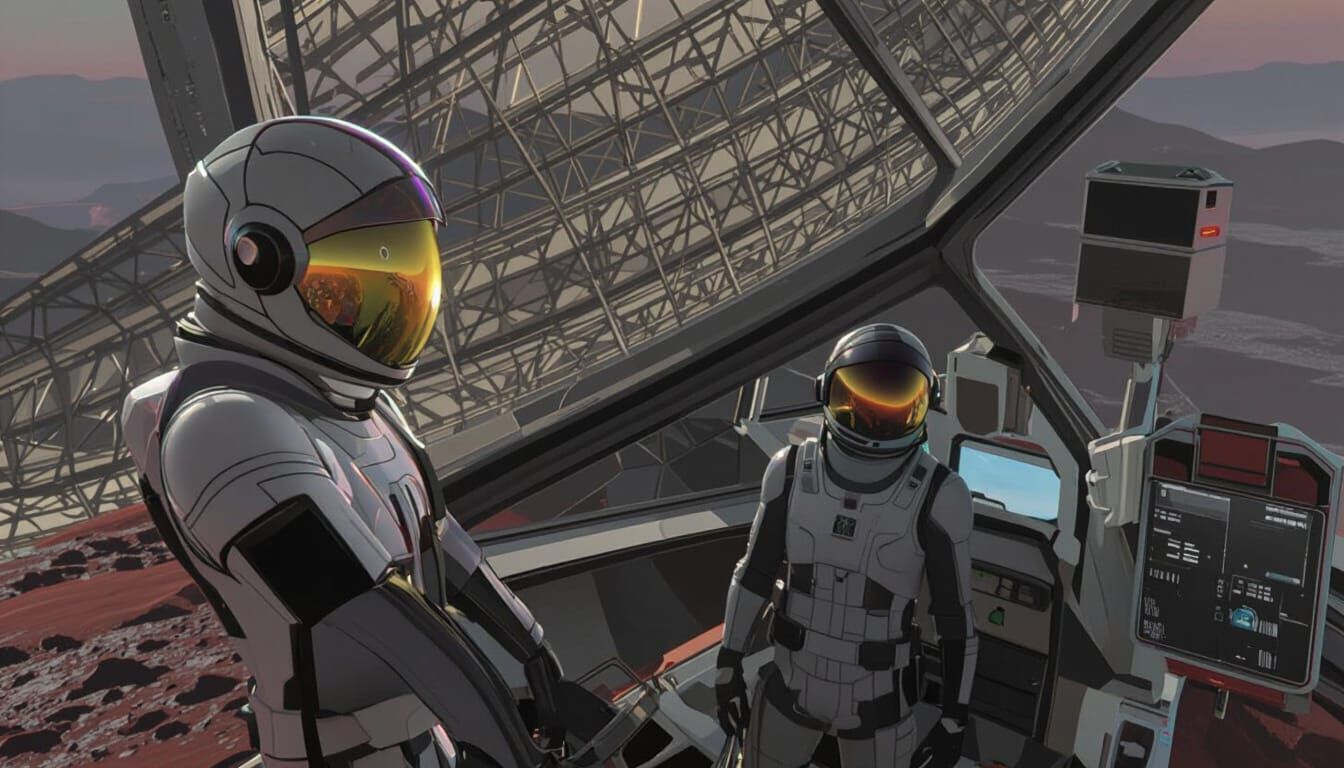 Astronaut on Alien Planet at Twin Sunset