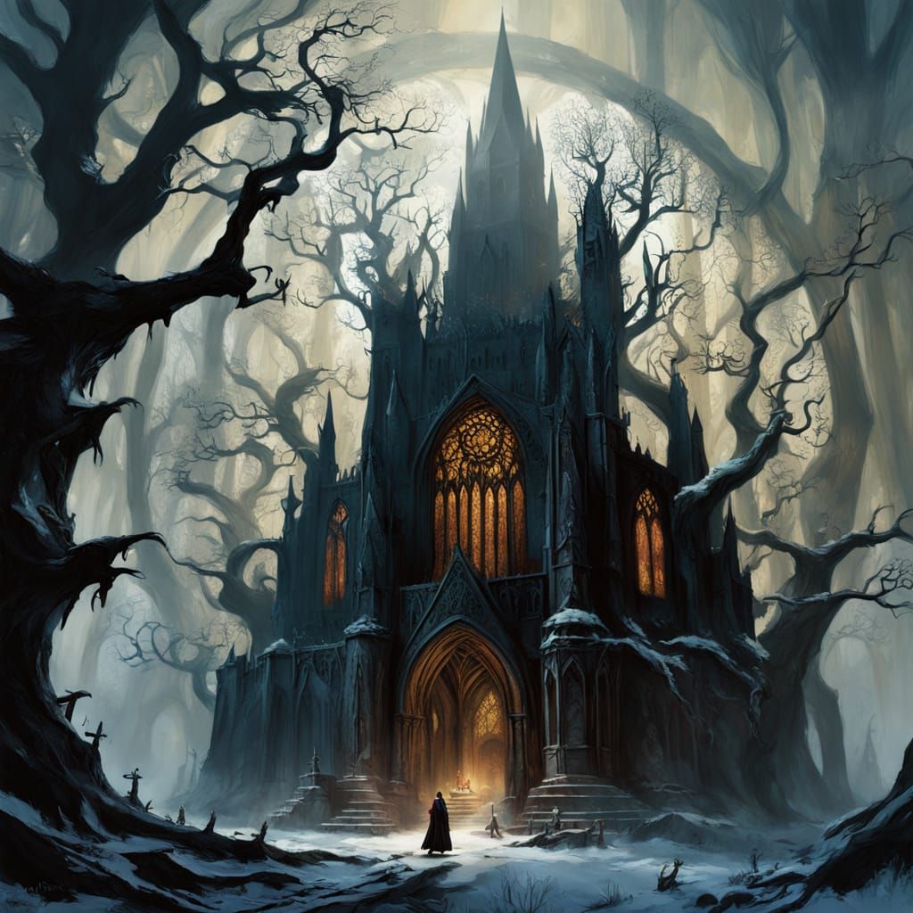 A miniature gothic cathedral built inside a hollowed-out, an...