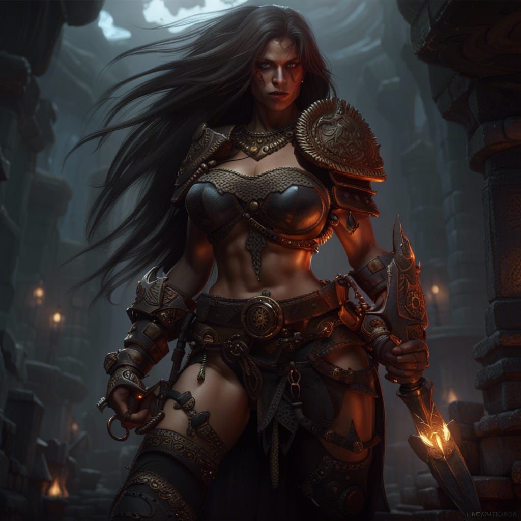 Detailed Barbarian Woman Concept Art in Dark Fantasy Style