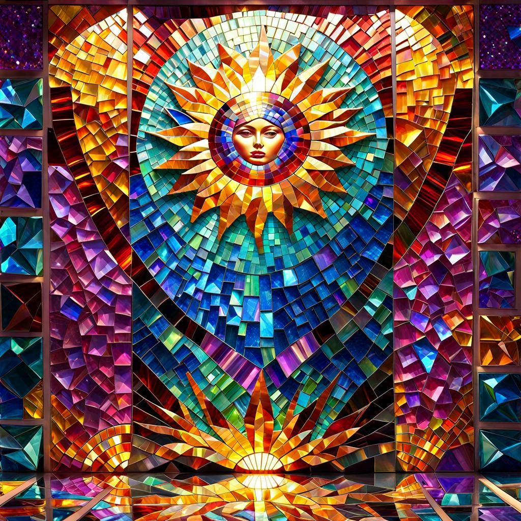 Dazzling Gemstone Mosaic Wall Art in Sunlight