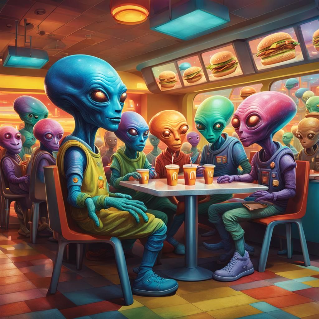 Hyperrealistic Aliens Enjoying McDonald's Meal
