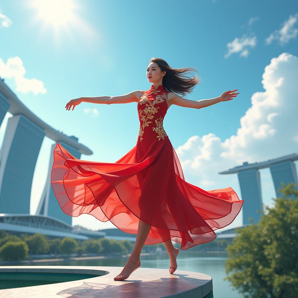 Poised Chinese Goddess Dances at Marina Bay Sands in Vibrant...