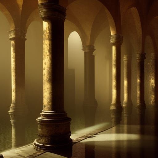 Dramatic Roman Bathhouse with Endless Pillars