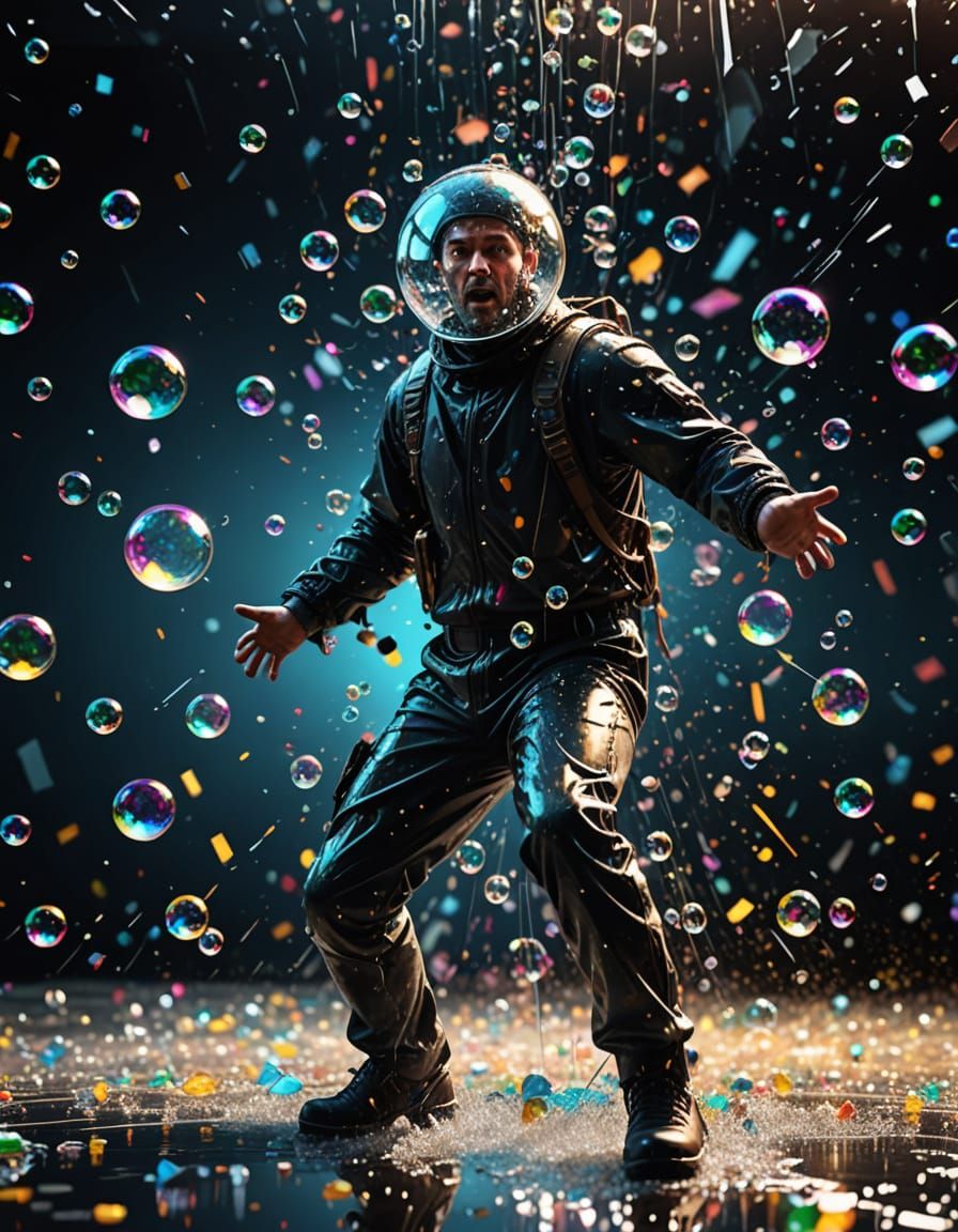 Bubble Man Bursts Through Glass: Hyper-Realistic Digital Art