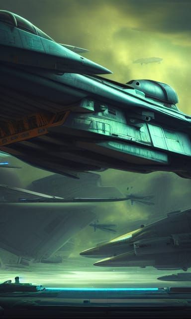 Sci-Fi Fighter in Hangar Bay: Fantasy Concept Art