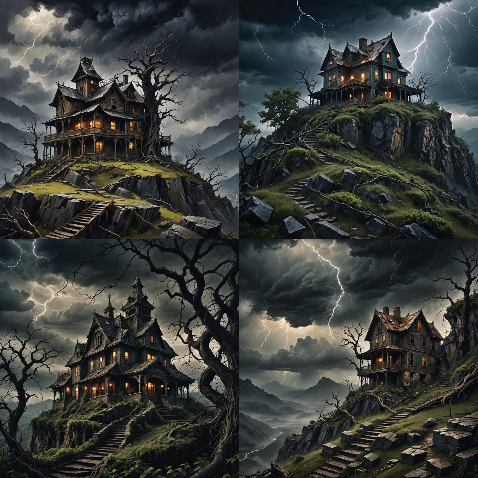Haunted House on Stormy Peak: Digital Painting