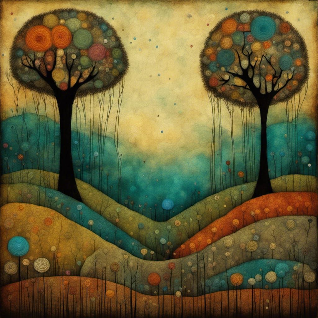 Whimsical Landscape in Art Brut Style