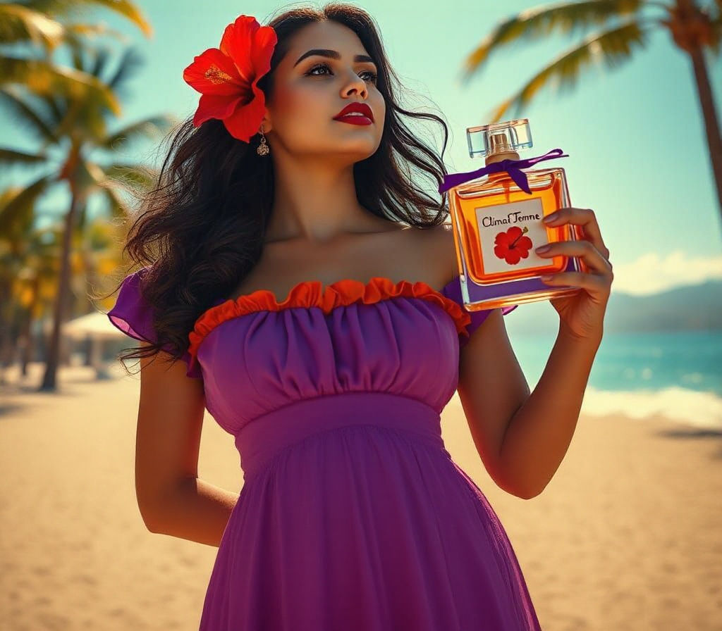 Elegant Hispanic Woman Adorned with Hibiscus, Captured in Ci...