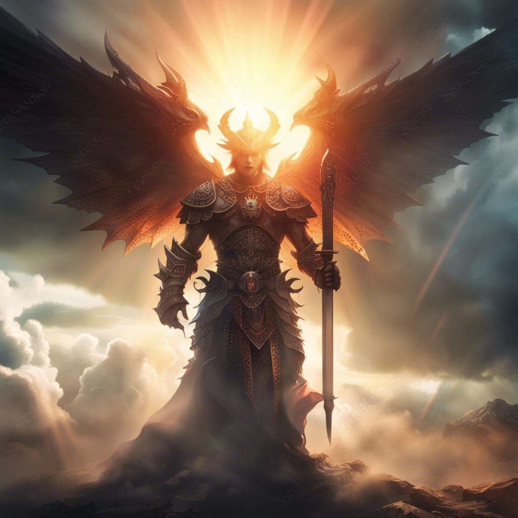 Epic Demon Warrior in Divine Light
