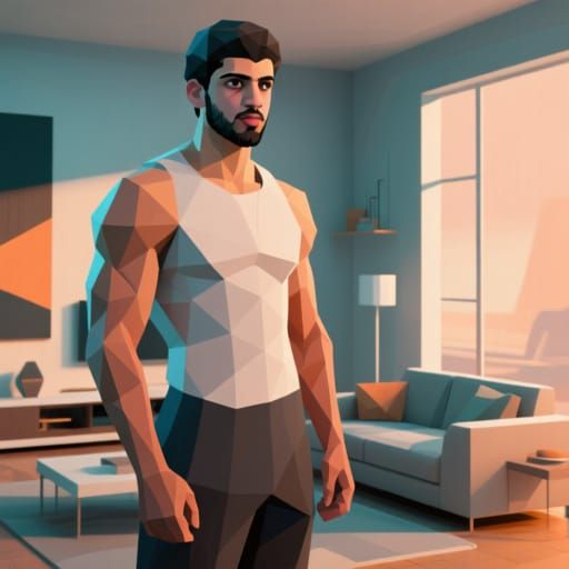 Muscular Arab Man in Geometric Low-Poly Style