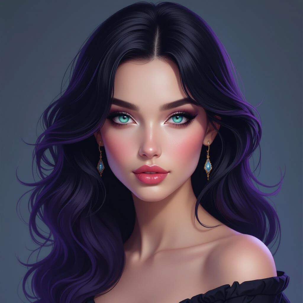 Beautiful Woman Portrait with Purple Hair & Turquoise Eyes