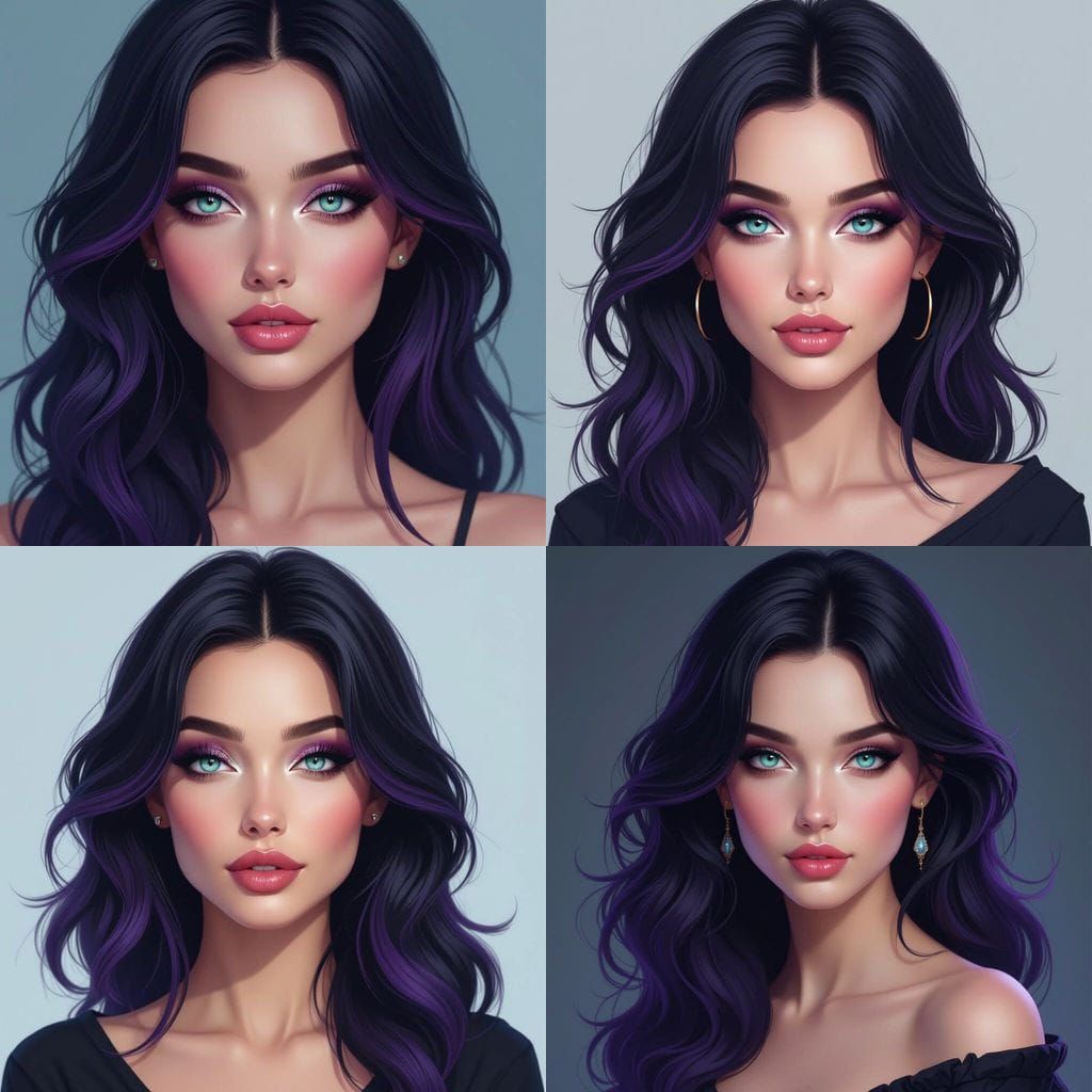 Beautiful Woman with Purple Hair and Turquoise Eyes