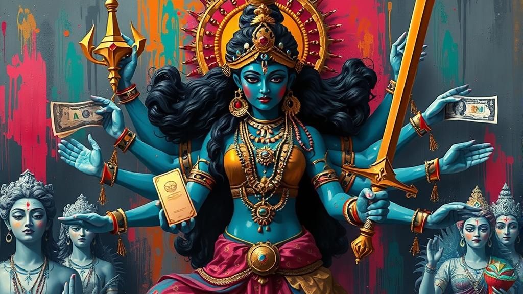 Goddess Mahakali Dancing with Gold and Sword