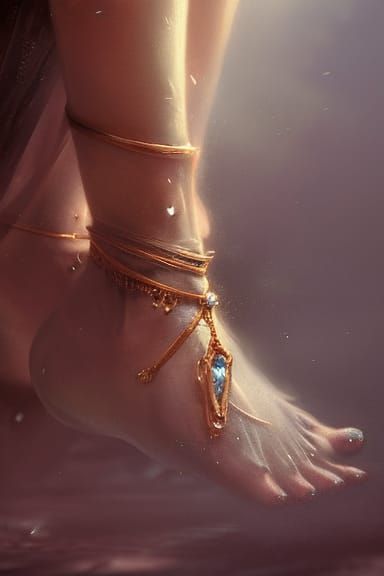 Intricate Jewelry on Dancer's Ankles in Dark Fantasy Style