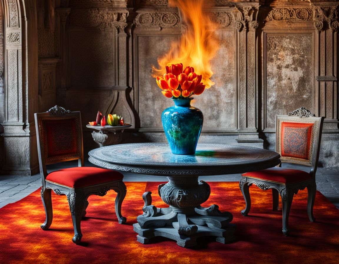 Fiery Tulip in Ice Vase, Ancient Castle