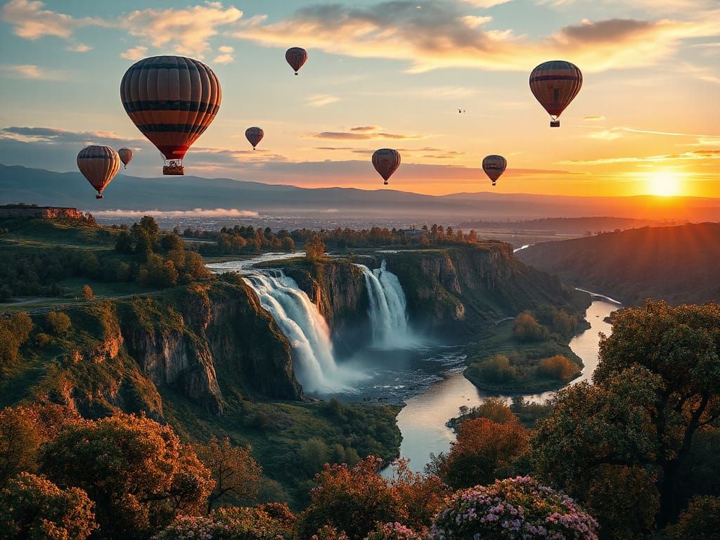 Hot Air Balloons Over Mandelbrot Fractal Landscape