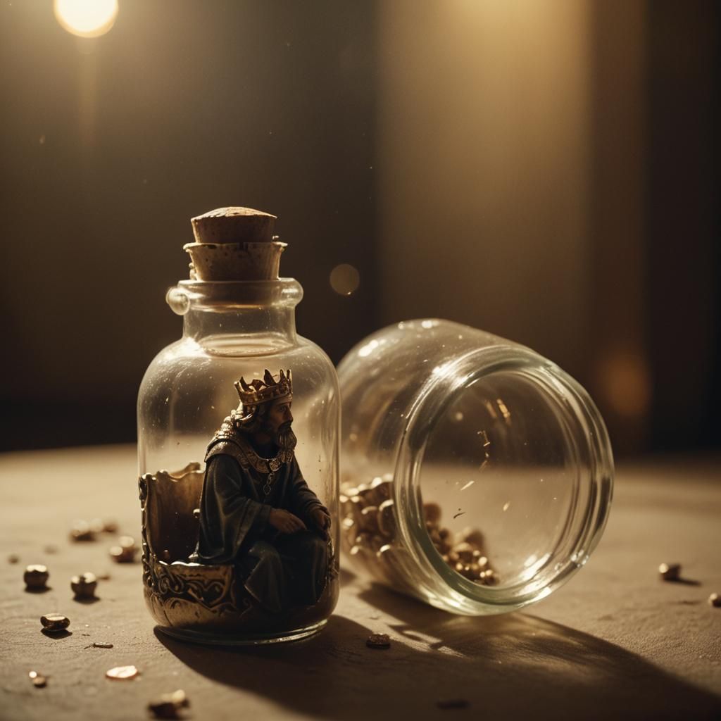 King Trapped in Bottle: Cinematic Film Still