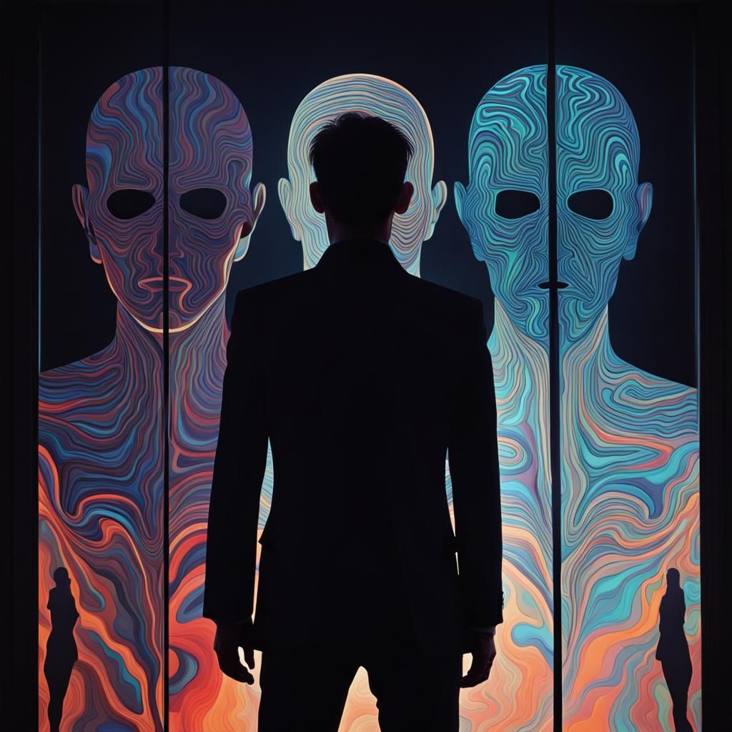 Psychedelic Retrofuturistic Silhouette in Photorealistic Sty...