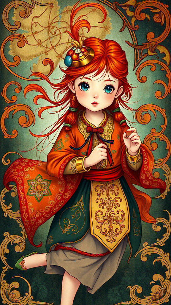 Yakutian Girl in Art Nouveau Dreamscape