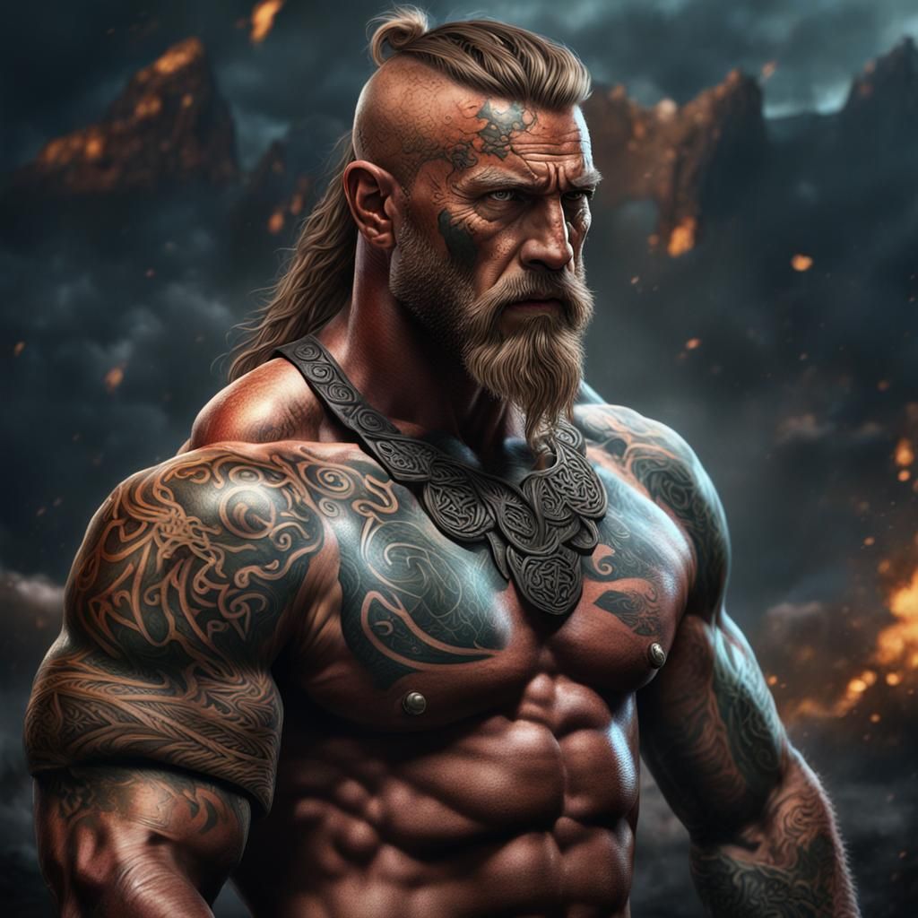 Celtic Barbarian: Hyperrealistic Tattooed Warrior Painting