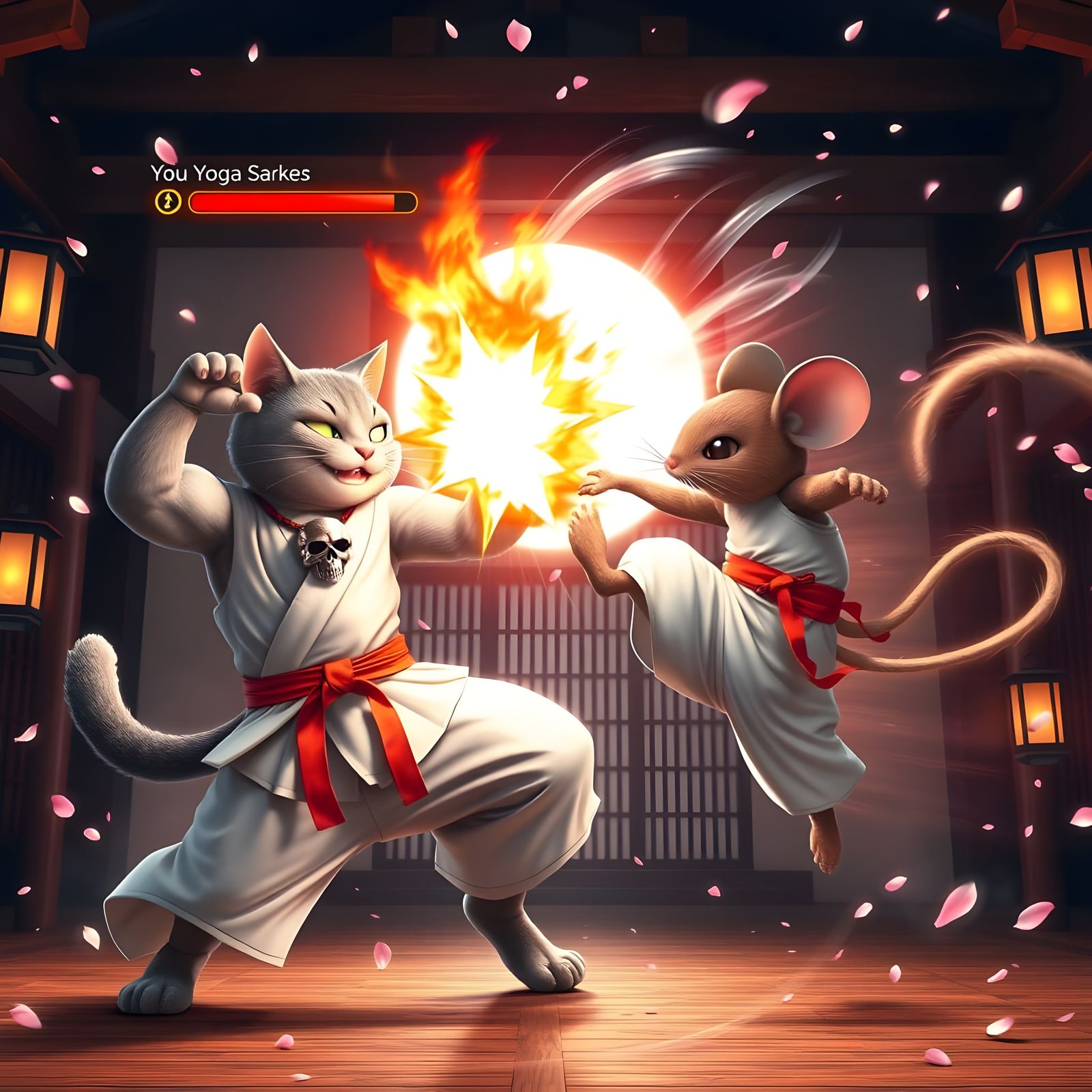Epic Martial Arts Battle in Traditional Japanese Dojo