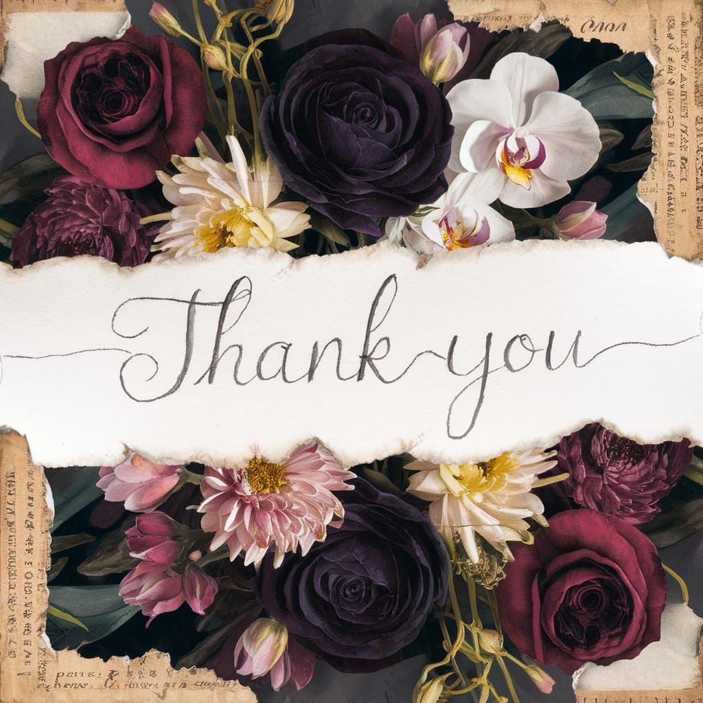 Watercolor Thank You Card with Dark Flowers