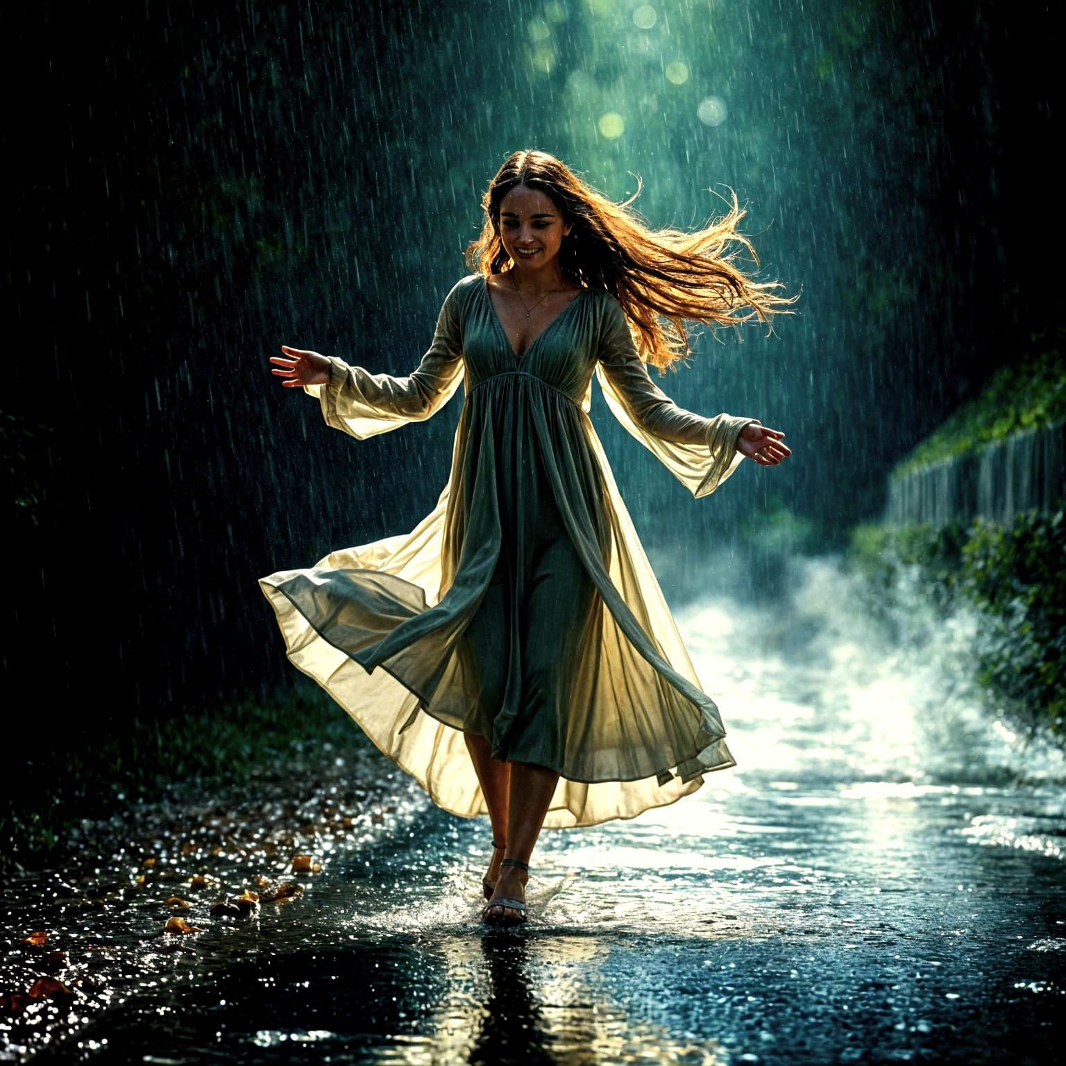 Lady Dancing in Rainy Forest: Sfumato and Chiaroscuro