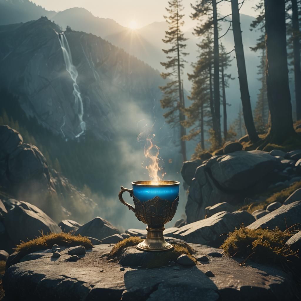 Glowing Holy Grail on Misty Altar