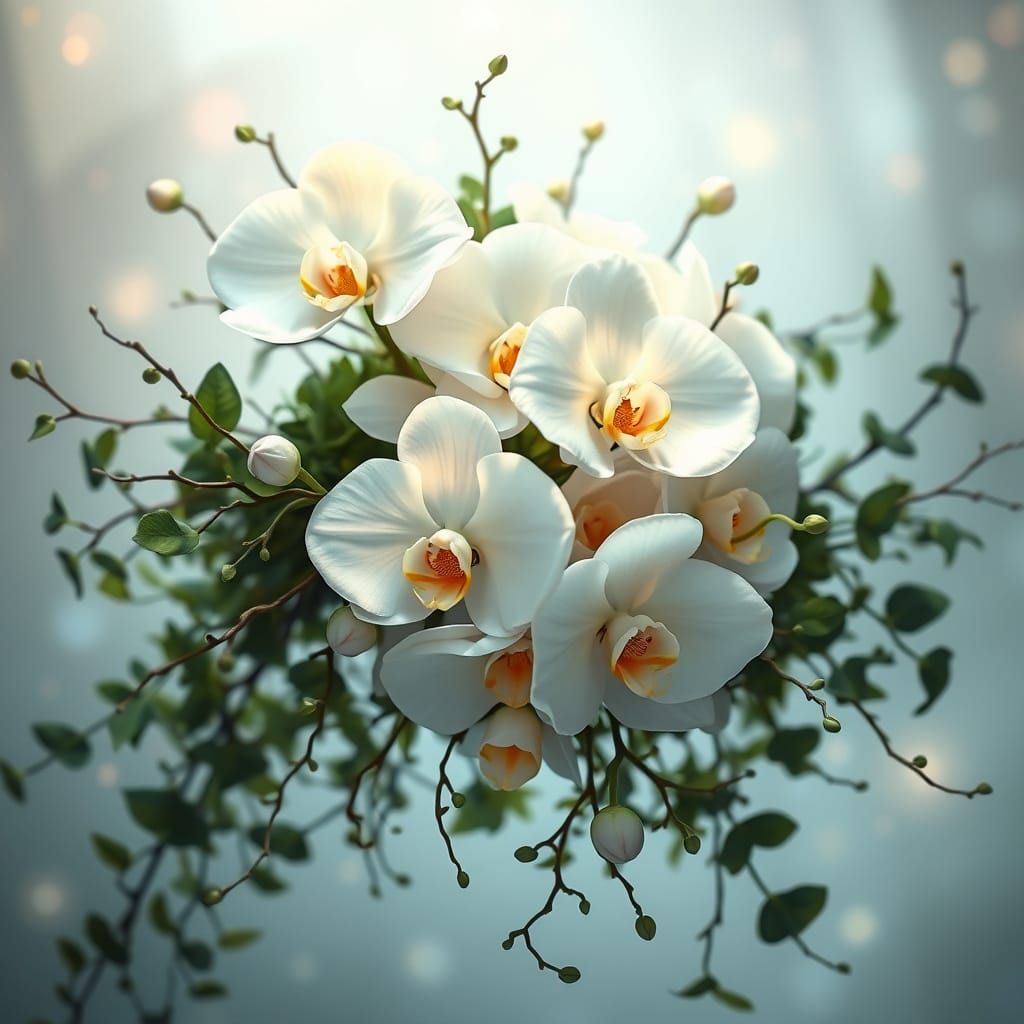 Ethereal Wedding Bouquet with White Orchids and Cascading Iv...