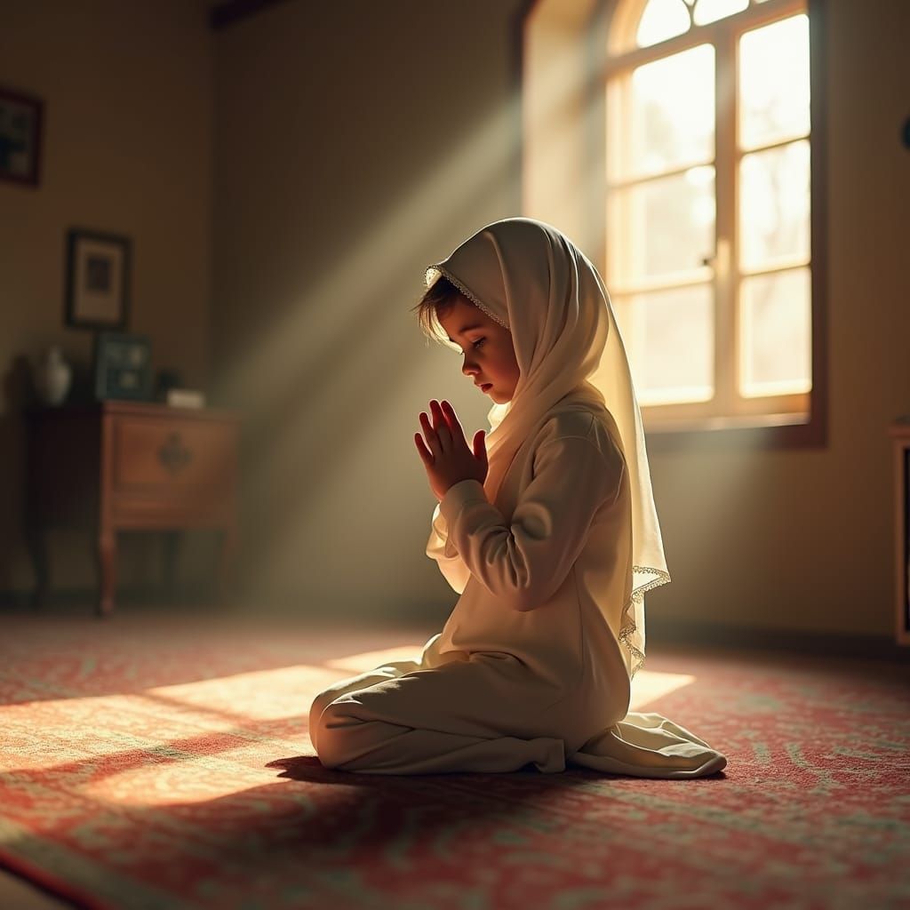 Girl Praying in Turkish Home, Impressionist Style