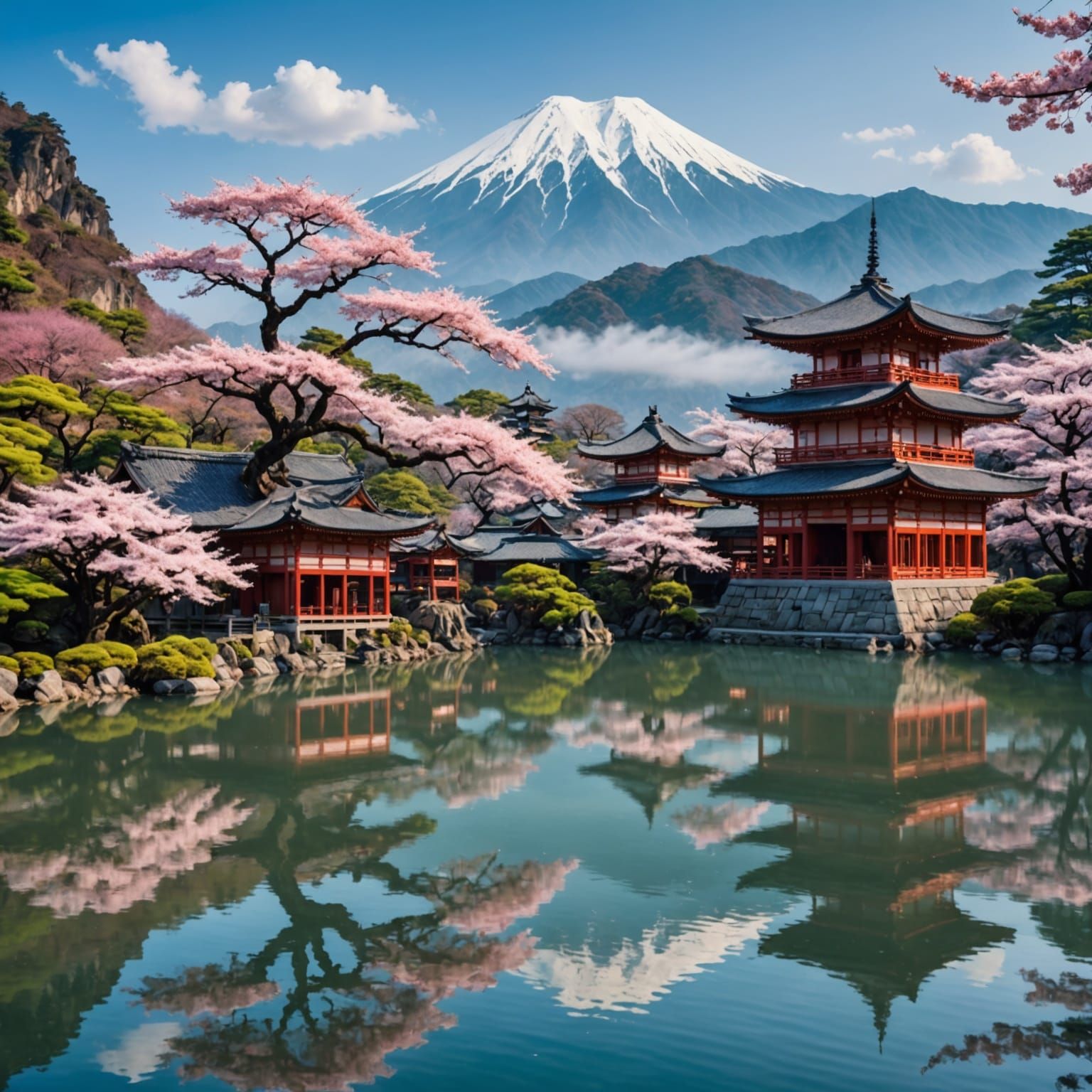Majestic Sakura Tree in Serene Japanese Landscape