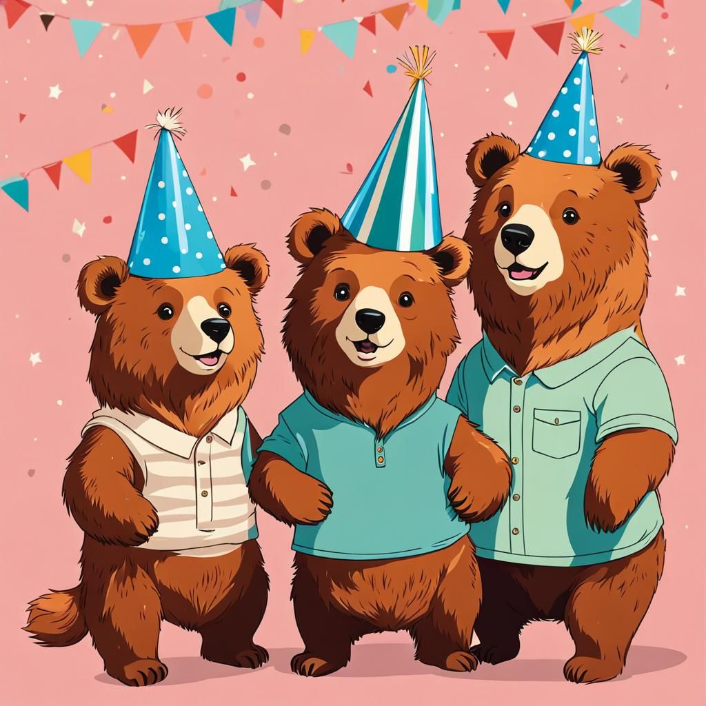 Anthropomorphic Kodiak Bears Celebrate Birthday, Ghibli Styl...