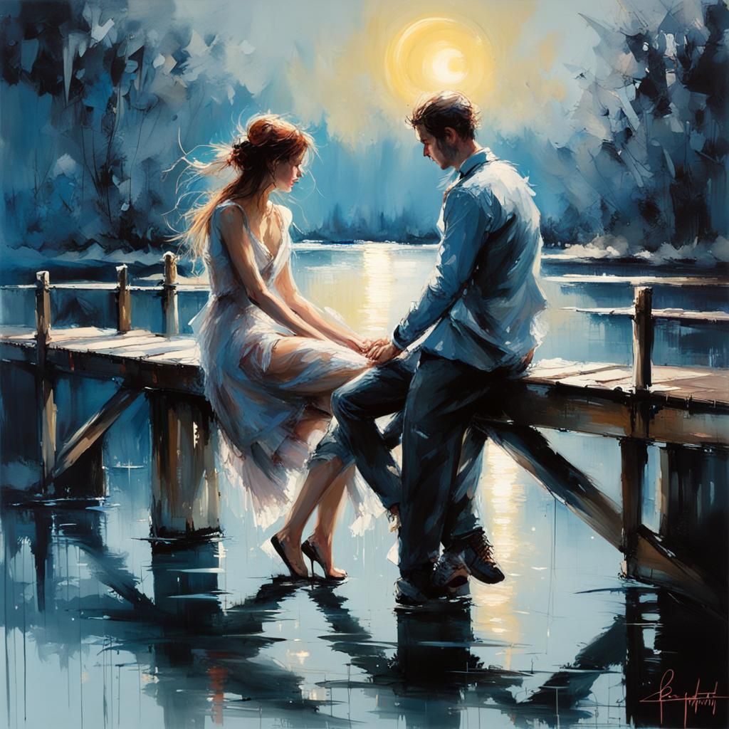 Romantic Couple Embrace Under Moonlight