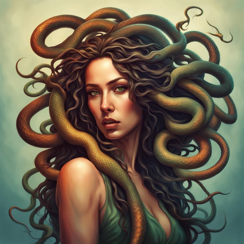 Medusa Portrait in Hyperrealistic Splash Art