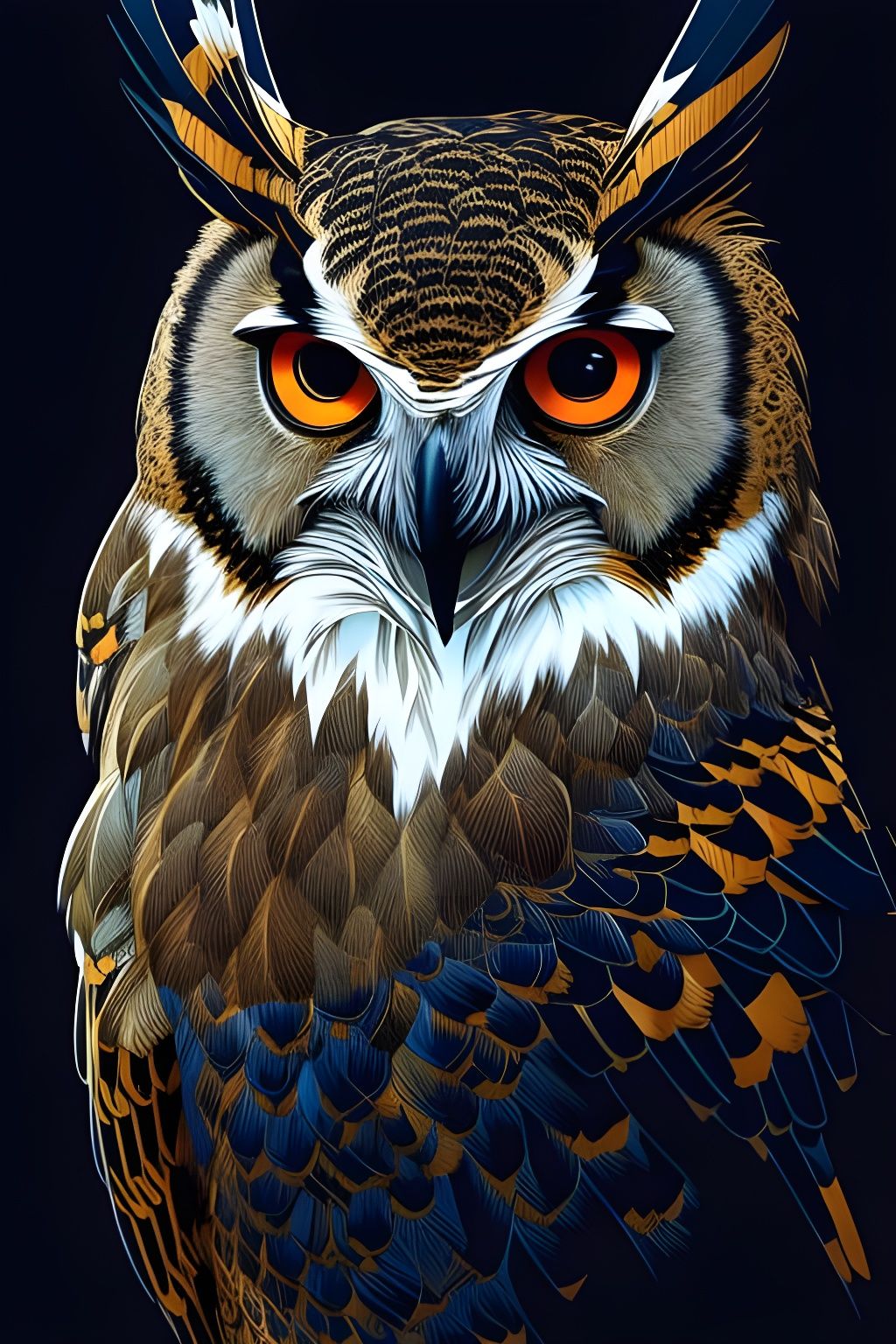 Eurasian Eagle-Owl Portrait with Golden Outlines