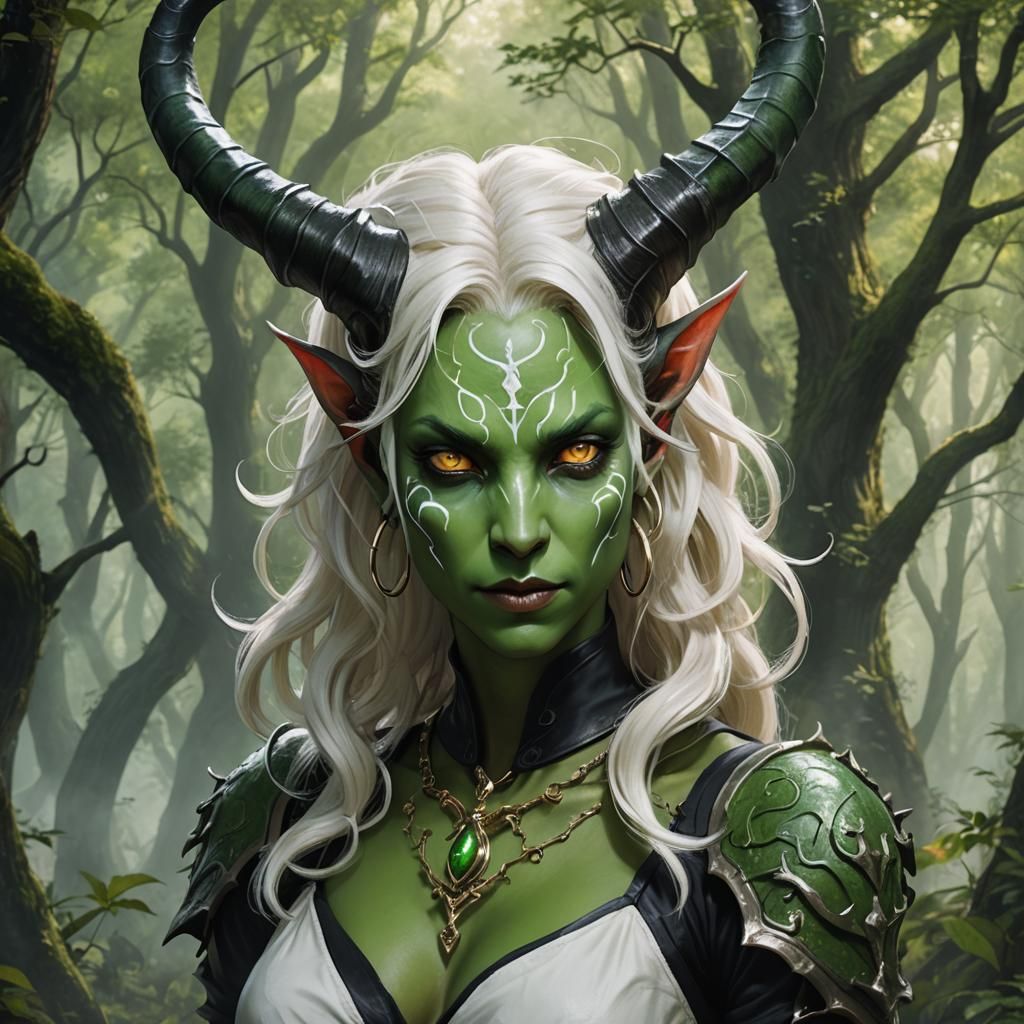 Tiefling in Forest: Detailed Matte Painting